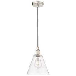 Edison Glass Cone 8" Polished Nickel Cord Hung Mini Pendant w/ Clear S