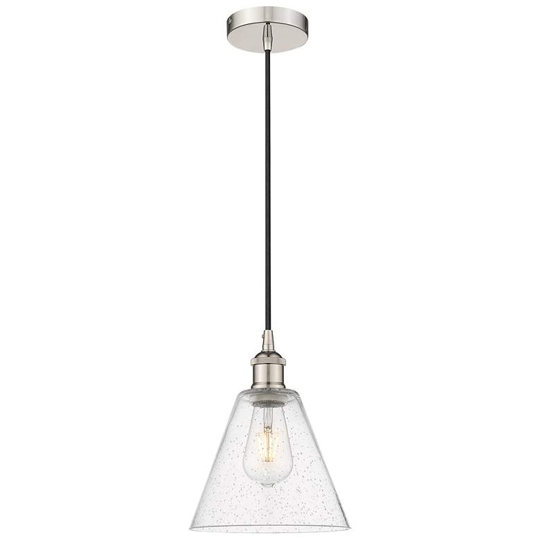 Image 1 Edison Glass Cone 8" Polished Nickel Cord Hung Mini Pendant w/ Seedy S