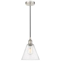 Edison Glass Cone 8" Polished Nickel Cord Hung Mini Pendant w/ Seedy S