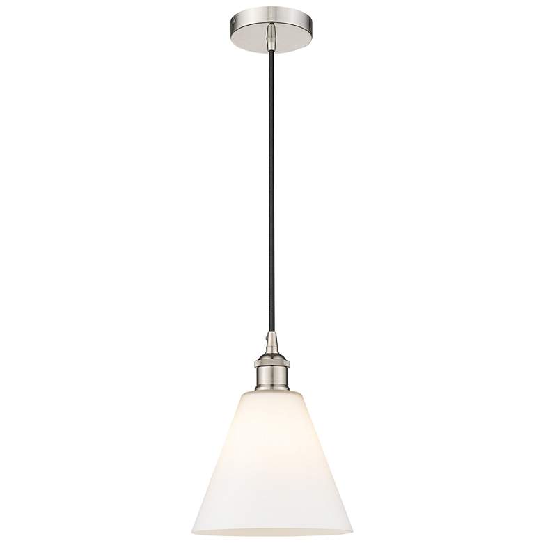 Image 1 Edison Glass Cone 8" Polished Nickel Cord Hung Mini Pendant w/ White S