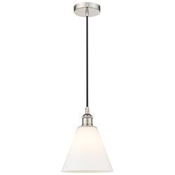 Edison Glass Cone 8" Polished Nickel Cord Hung Mini Pendant w/ White S