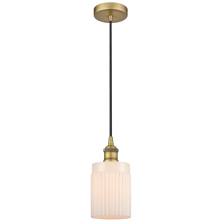 Image 1 Edison Hadley 5" Brushed Brass Cord Hung Mini Pendant w/ Matte White S