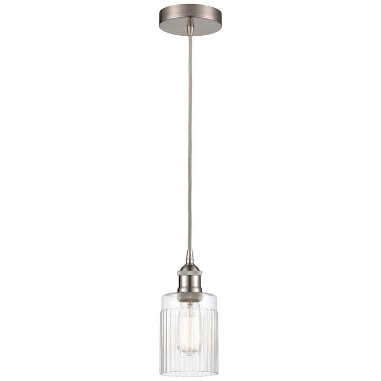 Image 1 Edison Hadley 5" Brushed Satin Nickel Cord Hung Mini Pendant w/ Clear
