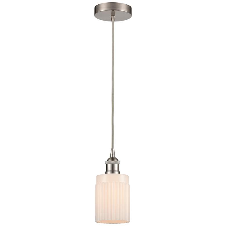 Image 1 Edison Hadley 5" Brushed Satin Nickel Cord Hung Mini Pendant w/ White