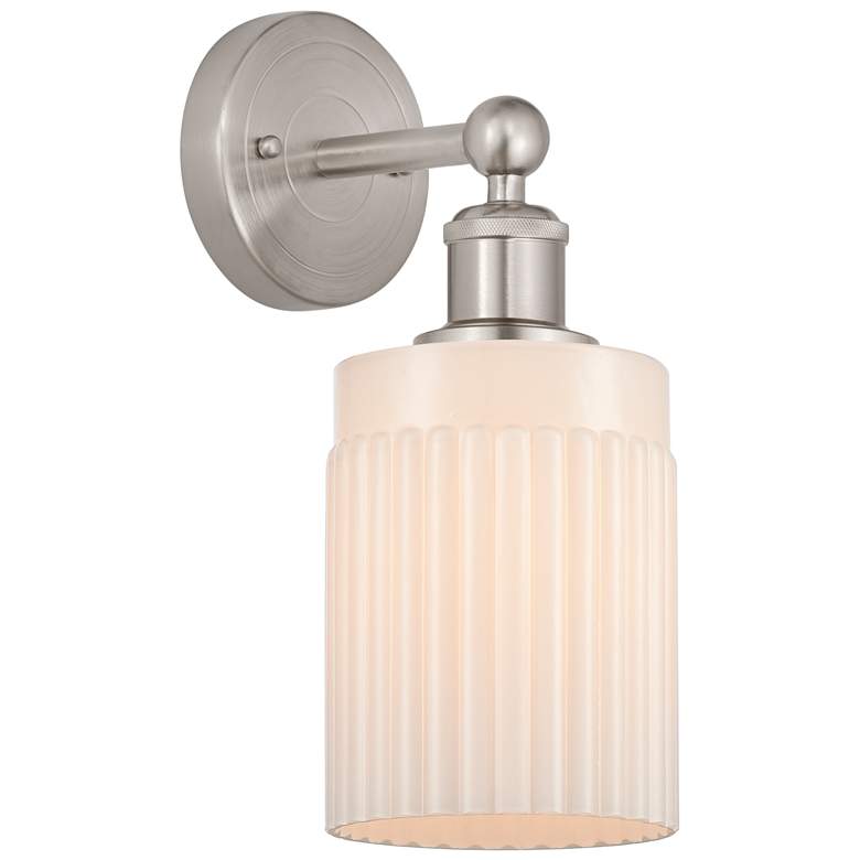 Image 1 Edison Hadley 5" Brushed Satin Nickel Sconce w/ Matte White Shade