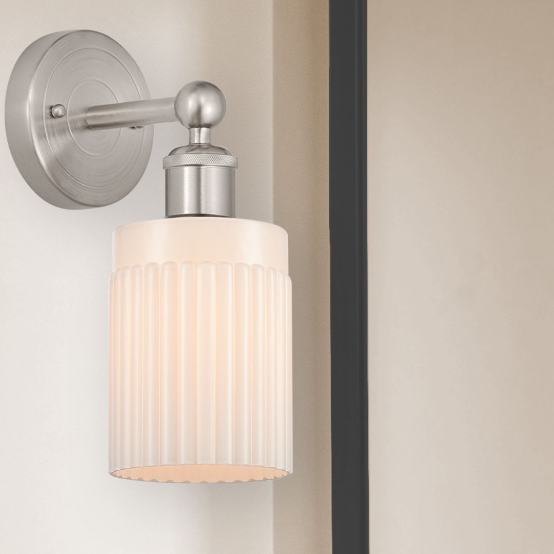 Thumbnail1 of Edison Hadley 5" Brushed Satin Nickel Sconce w/ Matte White Shade