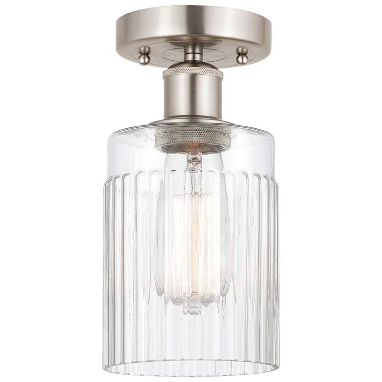 Image 1 Edison Hadley 5" Brushed Satin Nickel Semi Flush Mount w/ Clear Shade