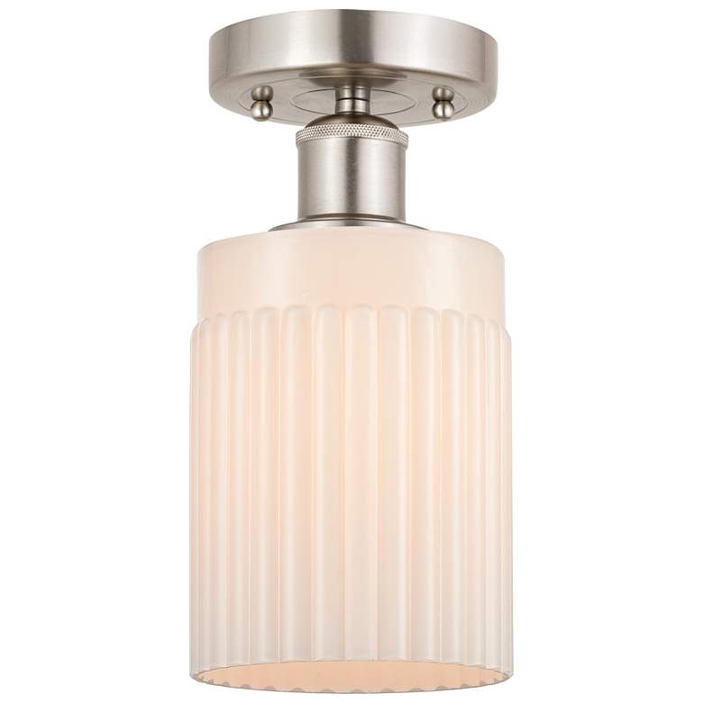 Image 1 Edison Hadley 5" Brushed Satin Nickel Semi Flush Mount w/ Matte White