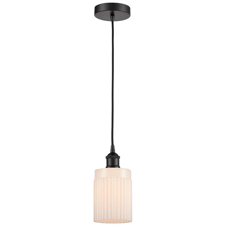Image 1 Edison Hadley 5" Matte Black Cord Hung Mini Pendant w/ Matte White Sha