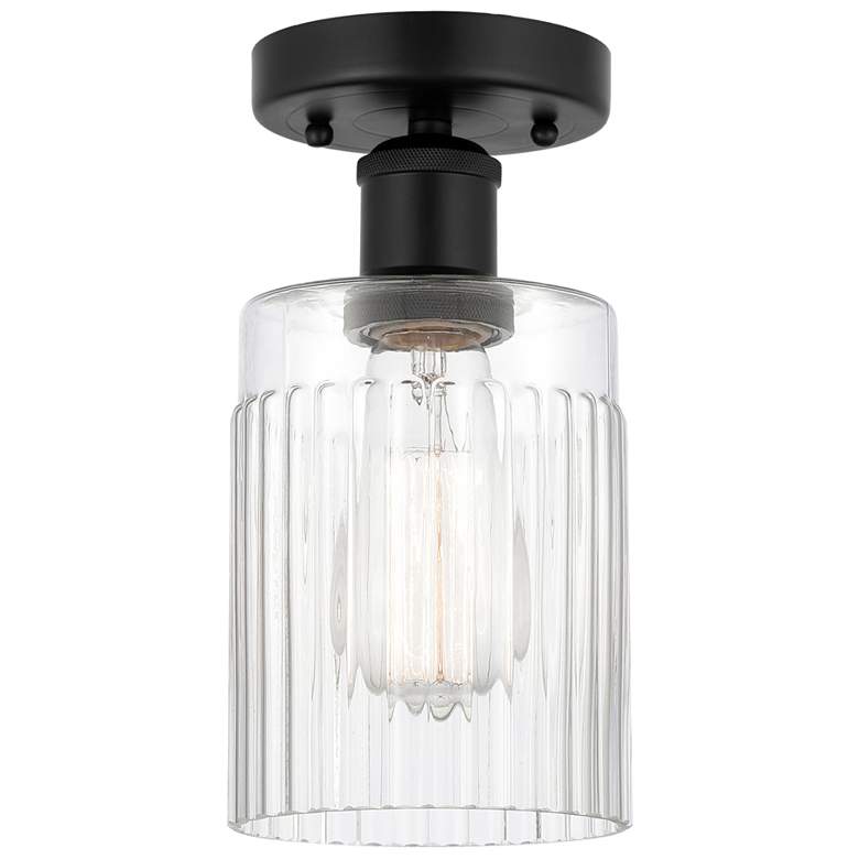 Image 1 Edison Hadley 5" Matte Black Semi Flush Mount w/ Clear Shade