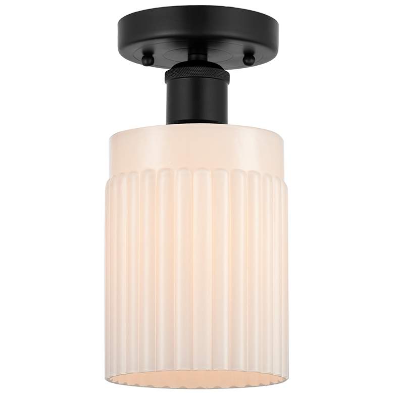 Image 1 Edison Hadley 5" Matte Black Semi Flush Mount w/ Matte White Shade