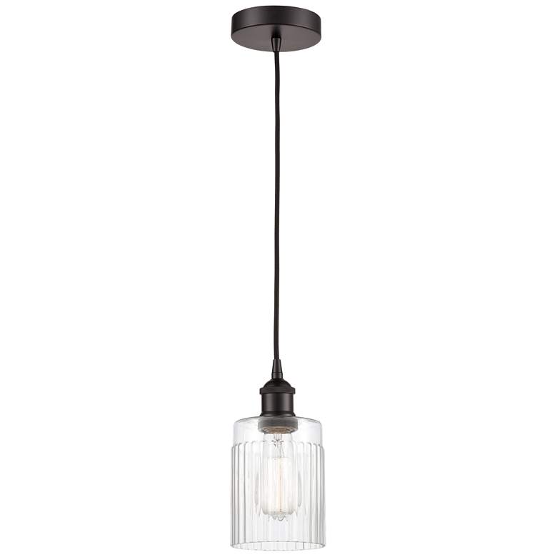 Image 1 Edison Hadley 5" Oil Rubbed Bronze Cord Hung Mini Pendant w/ Clear Sha