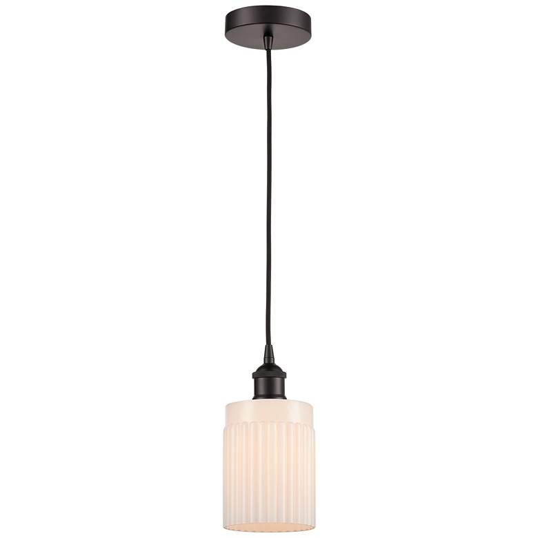 Image 1 Edison Hadley 5" Oil Rubbed Bronze Cord Hung Mini Pendant w/ White Sha