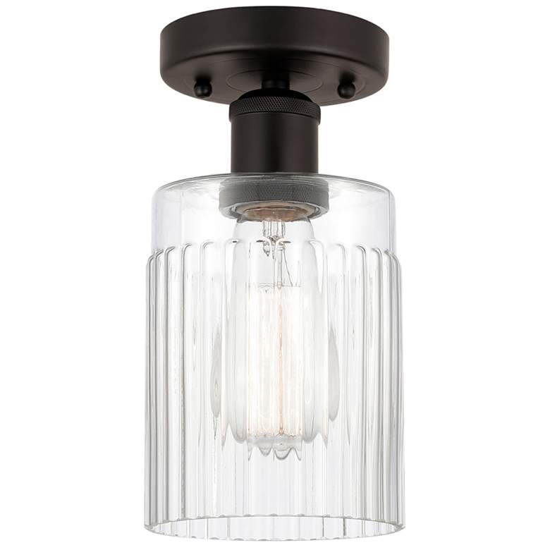 Image 1 Edison Hadley 5" Oil Rubbed Bronze Semi Flush Mount w/ Clear Shade