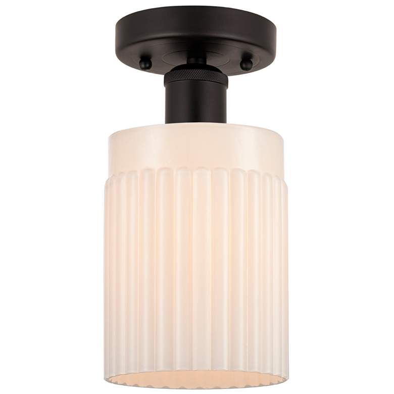 Image 1 Edison Hadley 5" Oil Rubbed Bronze Semi Flush Mount w/ Matte White Sha