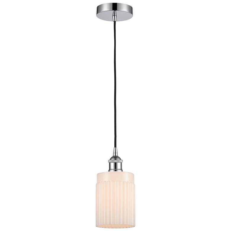 Image 1 Edison Hadley 5" Polished Chrome Cord Hung Mini Pendant w/ White Shade