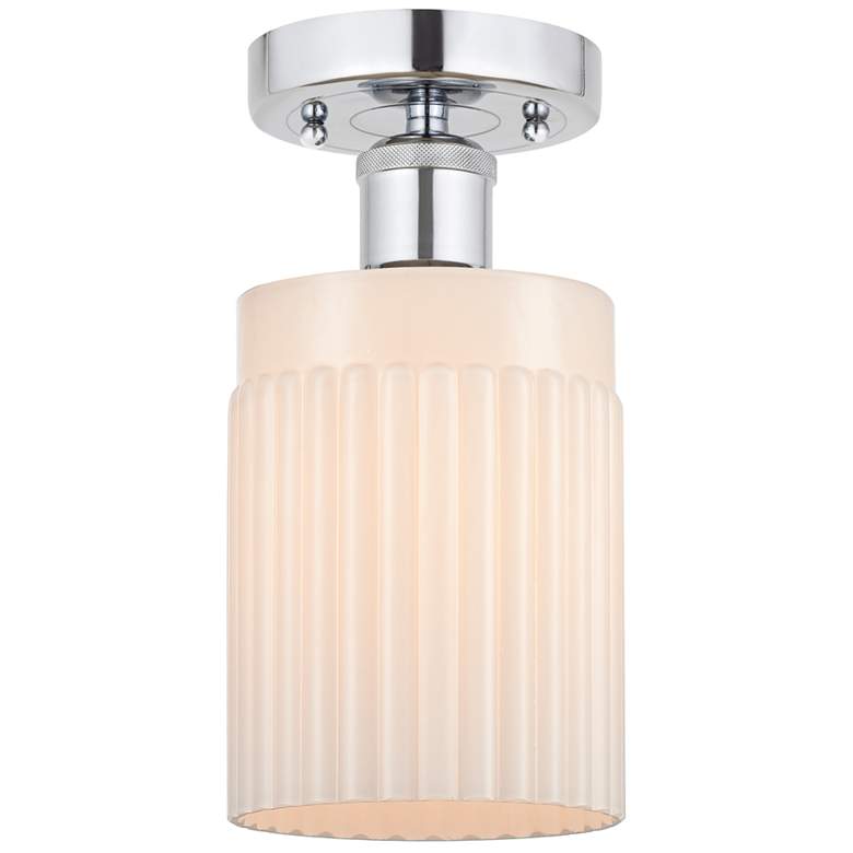 Image 1 Edison Hadley 5" Polished Chrome Semi Flush Mount w/ Matte White Shade