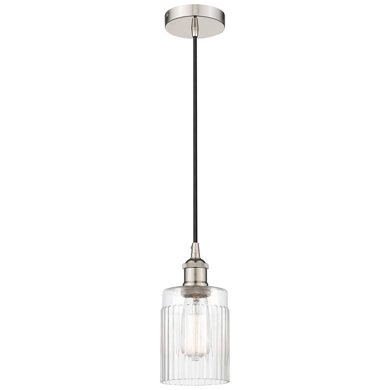 Image 1 Edison Hadley 5" Polished Nickel Cord Hung Mini Pendant w/ Clear Shade