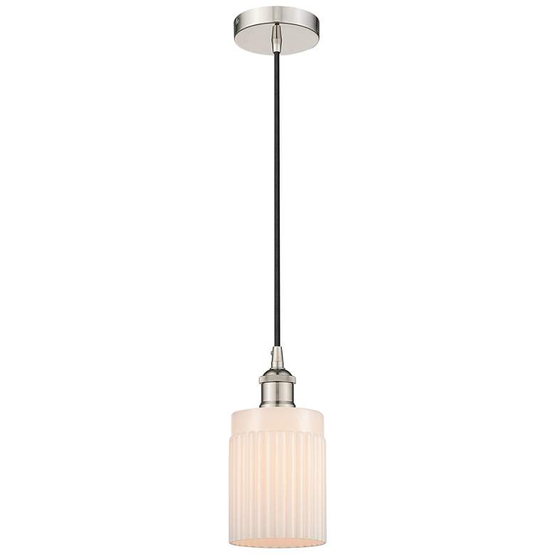 Image 1 Edison Hadley 5" Polished Nickel Cord Hung Mini Pendant w/ White Shade