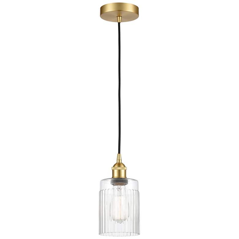 Image 1 Edison Hadley 5" Satin Gold Cord Hung Mini Pendant w/ Clear Shade