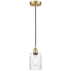 Edison Hadley 5" Satin Gold Cord Hung Mini Pendant w/ Clear Shade