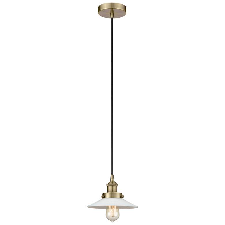 Image 1 Edison Halophane 9" Wide Antique Brass Mini Pendant