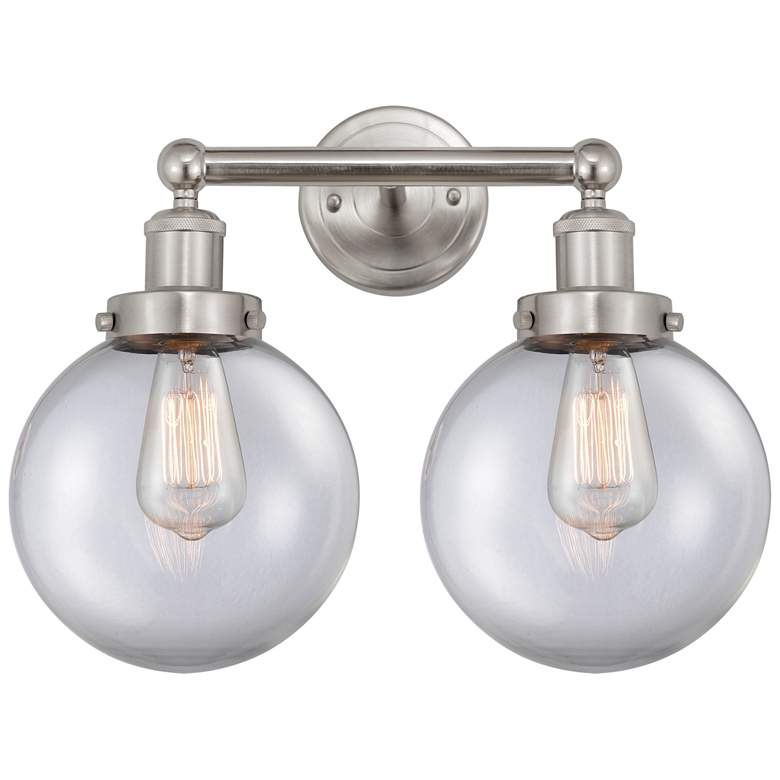 Image 1 Edison Large Beacon 16" 2-Light Brushed Nickel Bath Light w/ Clear Sha
