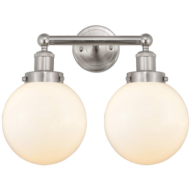 Image 1 Edison Large Beacon 16" 2-Light Brushed Nickel Bath Light w/ White Sha