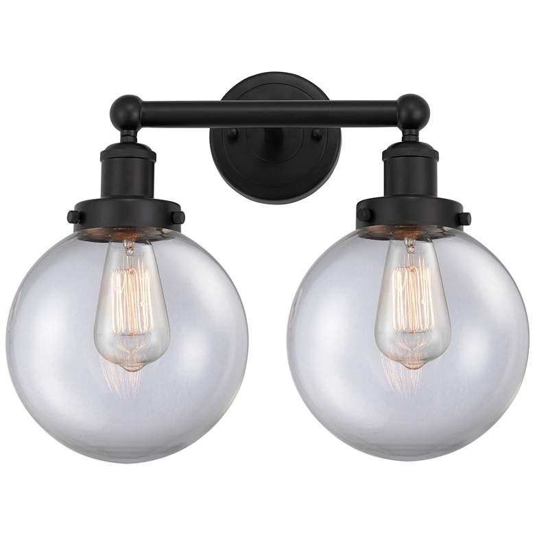 Image 1 Edison Large Beacon 16" 2-Light Matte Black Bath Light w/ Clear Shade