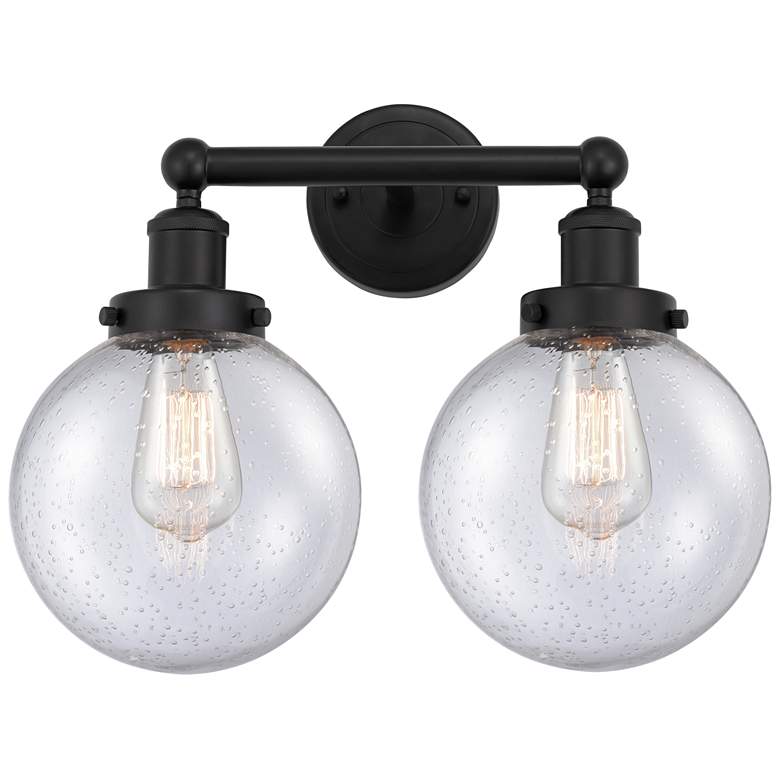 Image 1 Edison Large Beacon 16" 2-Light Matte Black Bath Light w/ Mercury Shad