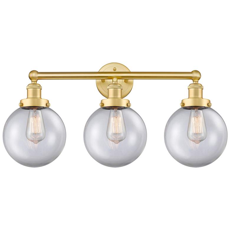 Image 1 Edison Large Beacon 24.5"W 3 Light Satin Gold Bath Light With Clear Sh