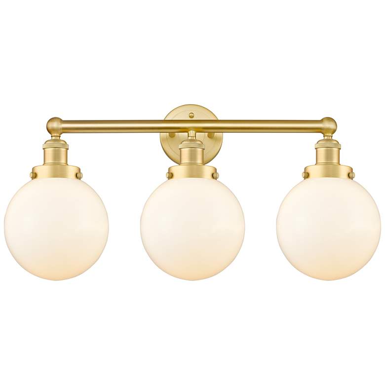 Image 1 Edison Large Beacon 24.5"W 3 Light Satin Gold Bath Light With White Sh
