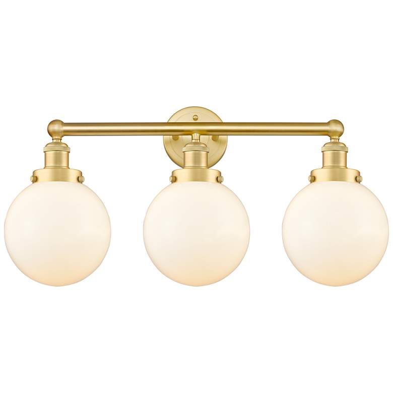 Image 1 Edison Large Beacon 24.5 inchW 3 Light Satin Gold Bath Light With White Sh