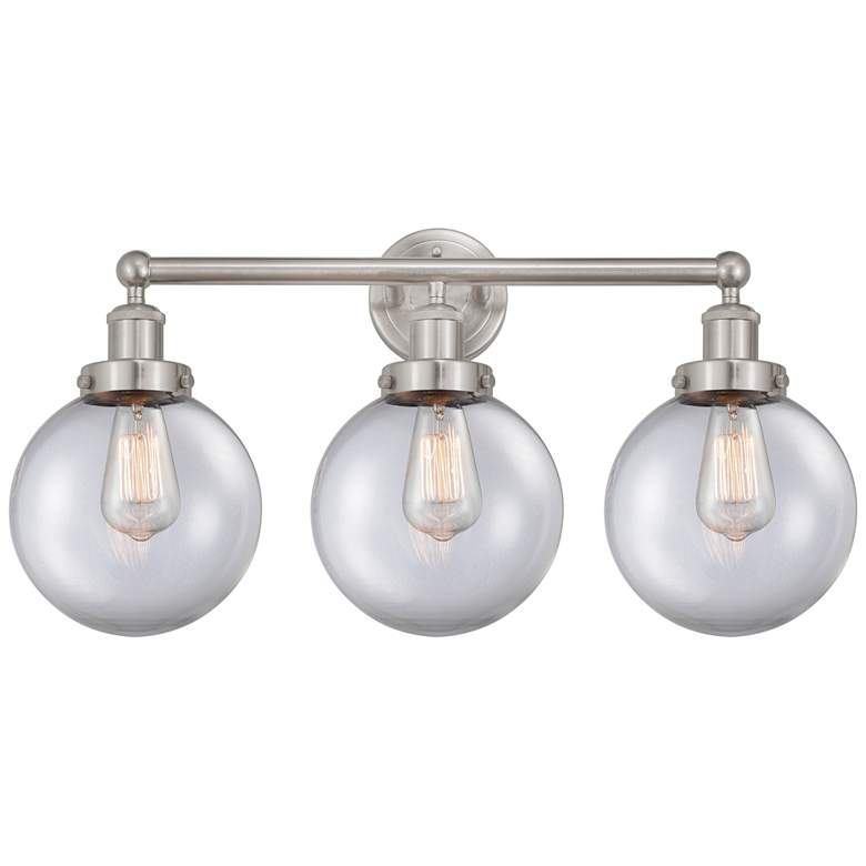Image 1 Edison Large Beacon 25" 3-Light Brushed Nickel Bath Light w/ Clear Sha