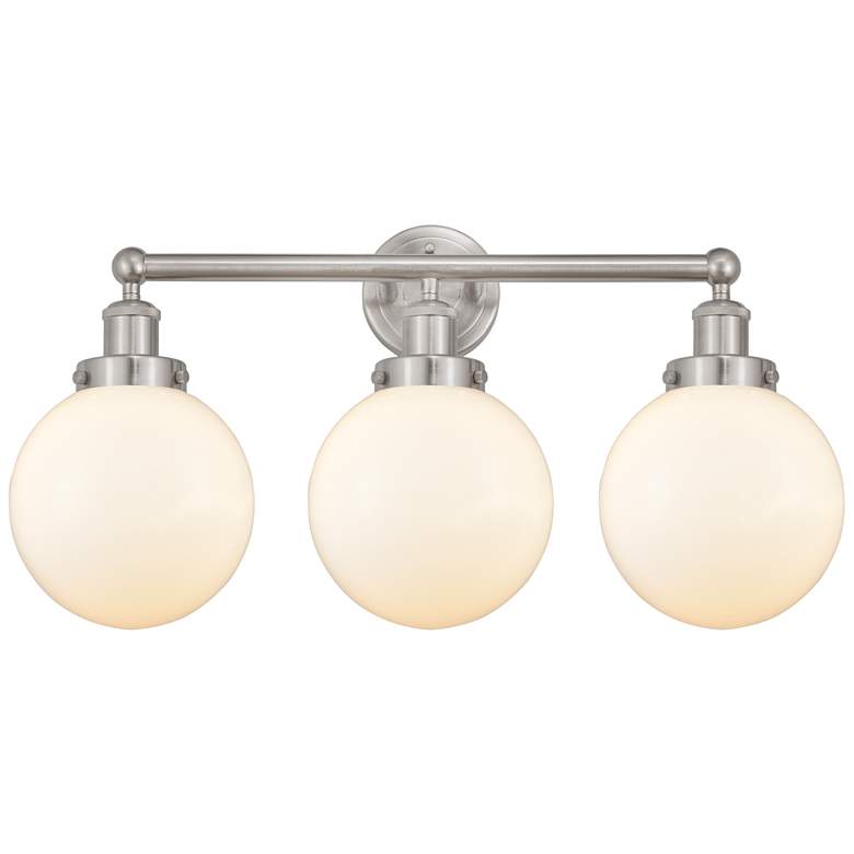 Image 1 Edison Large Beacon 25" 3-Light Brushed Nickel Bath Light w/ White Sha