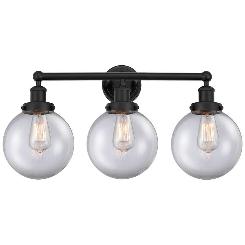 Image 1 Edison Large Beacon 25" 3-Light Matte Black Bath Light w/ Clear Shade