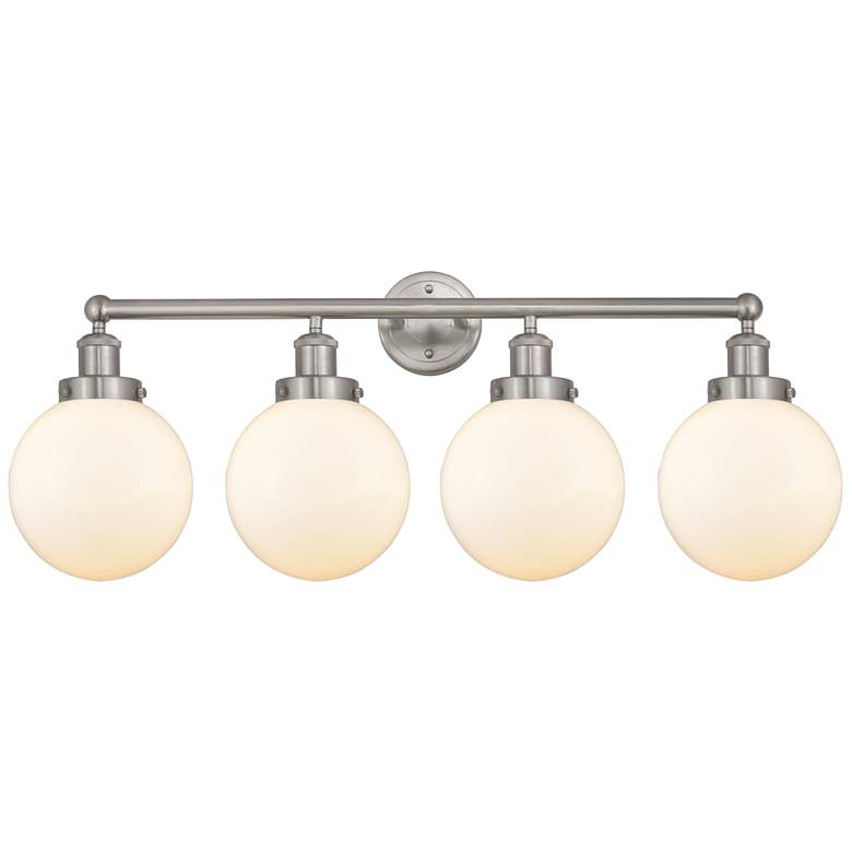 Image 1 Edison Large Beacon 34" 4-Light Brushed Nickel Bath Light w/ White Sha