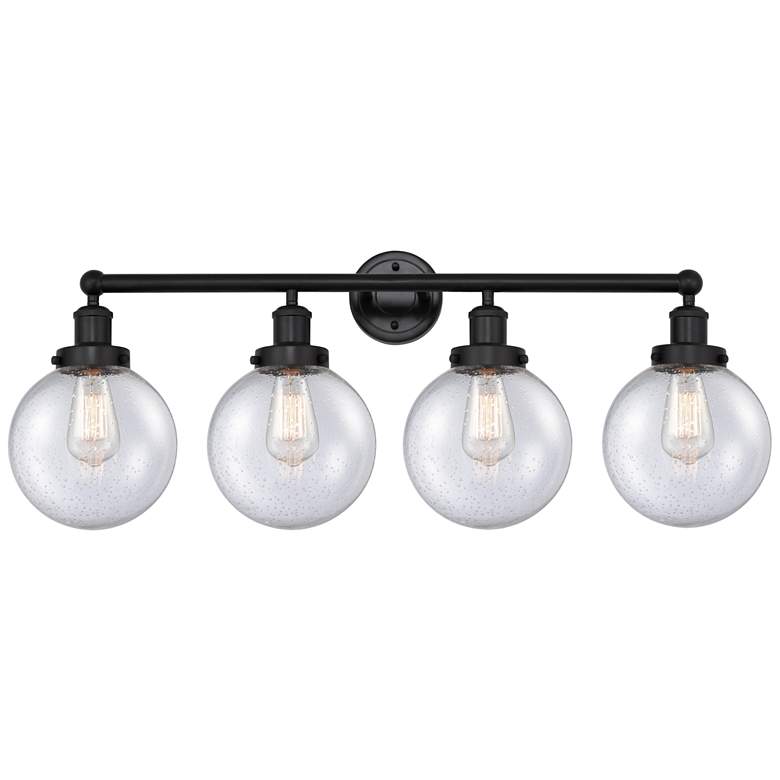 Image 1 Edison Large Beacon 34" 4-Light Matte Black Bath Light w/ Mercury Shad