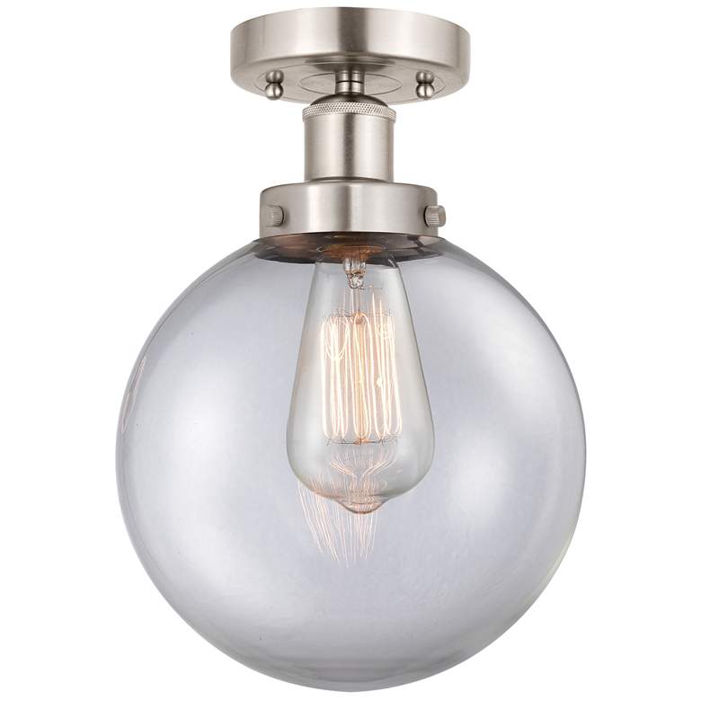Image 1 Edison Large Beacon 7" Brushed Satin Nickel Semi Flush Mount w/ Clear