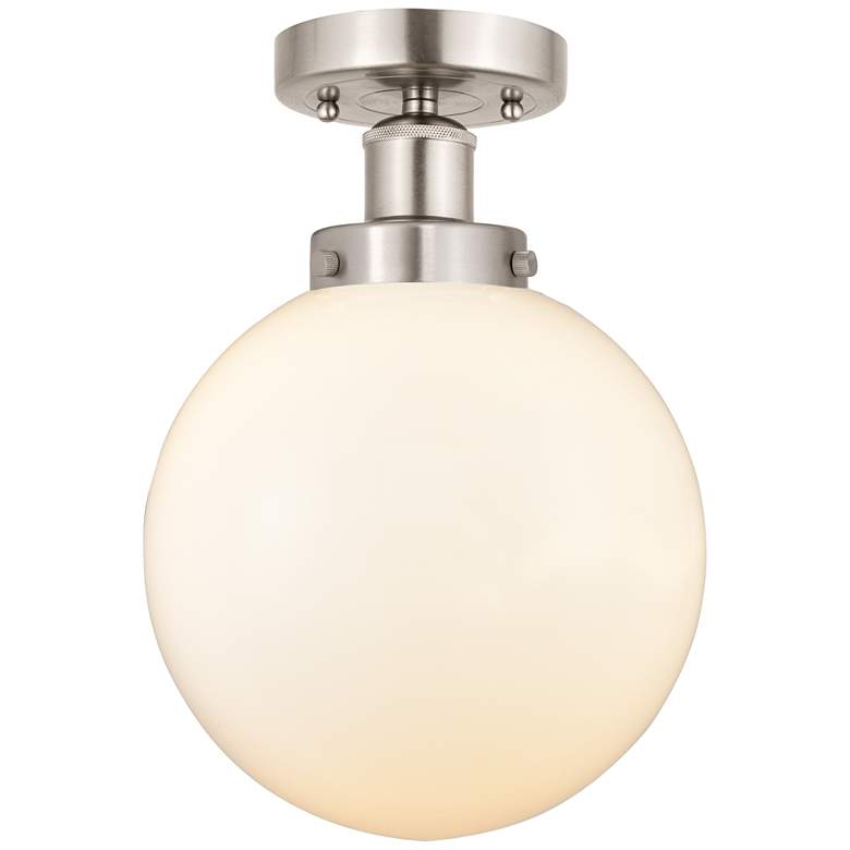 Image 1 Edison Large Beacon 7" Brushed Satin Nickel Semi Flush Mount w/ White