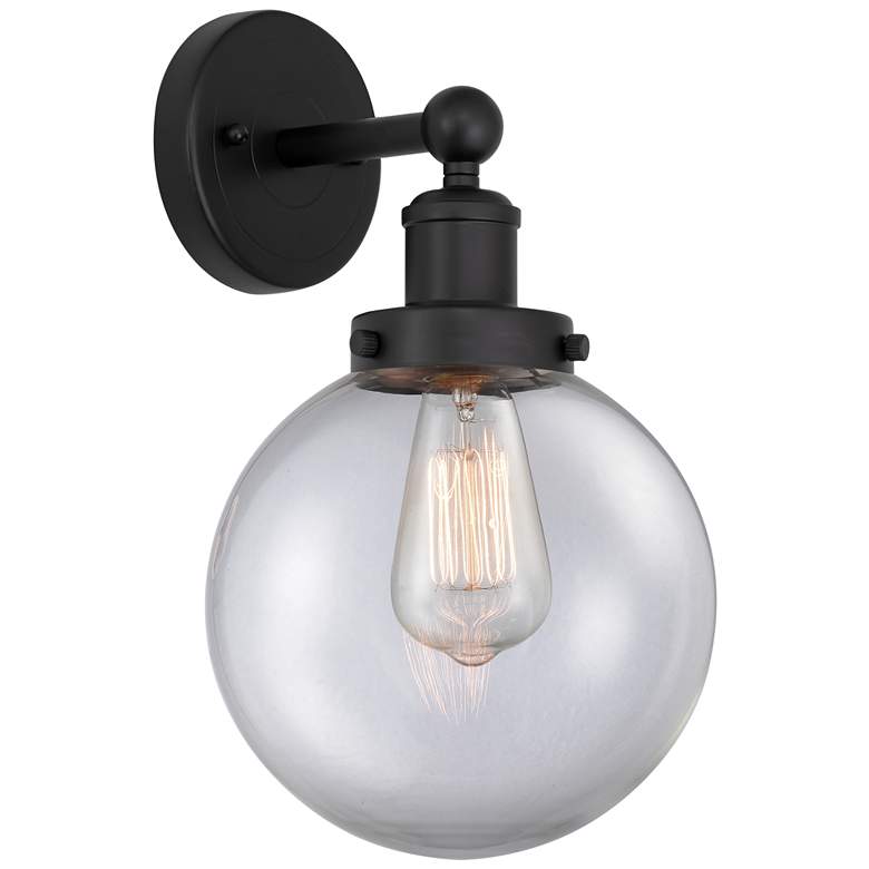 Image 1 Edison Large Beacon 7" Matte Black Sconce w/ Clear Shade