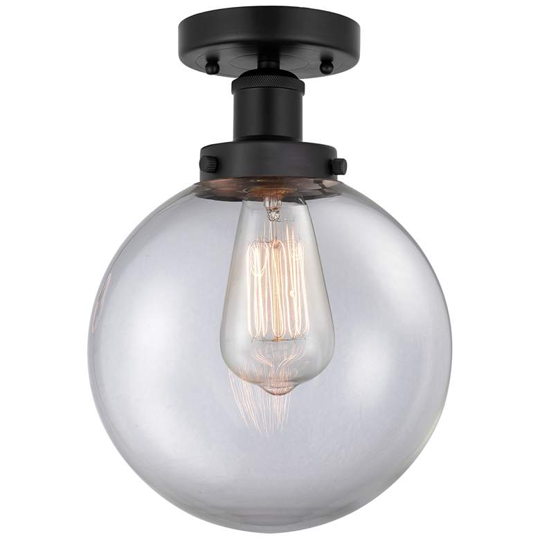 Image 1 Edison Large Beacon 7" Matte Black Semi Flush Mount w/ Clear Shade