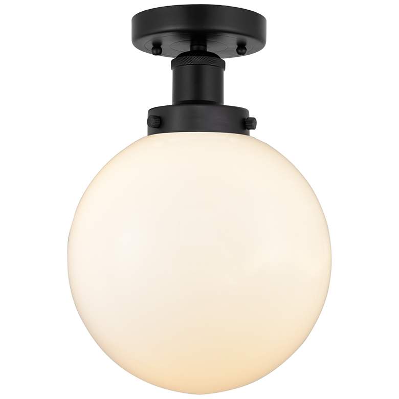 Image 1 Edison Large Beacon 7" Matte Black Semi Flush Mount w/ Matte White Sha