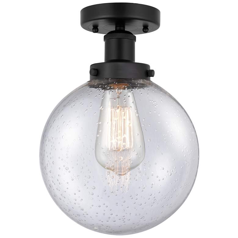 Image 1 Edison Large Beacon 7" Matte Black Semi Flush Mount w/ Mercury Shade