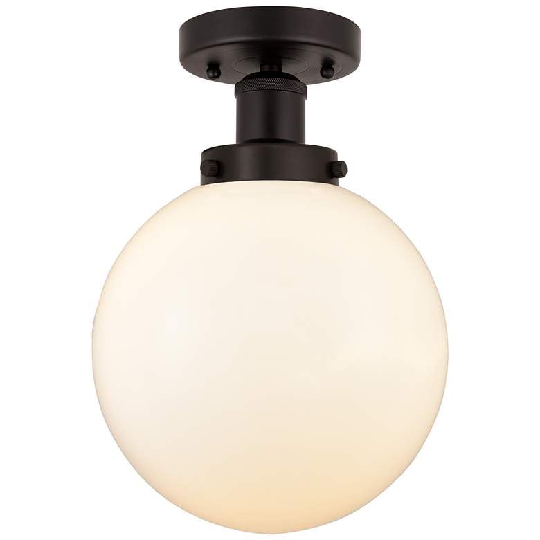 Image 1 Edison Large Beacon 7" Oil Rubbed Bronze Semi Flush Mount w/ White Sha