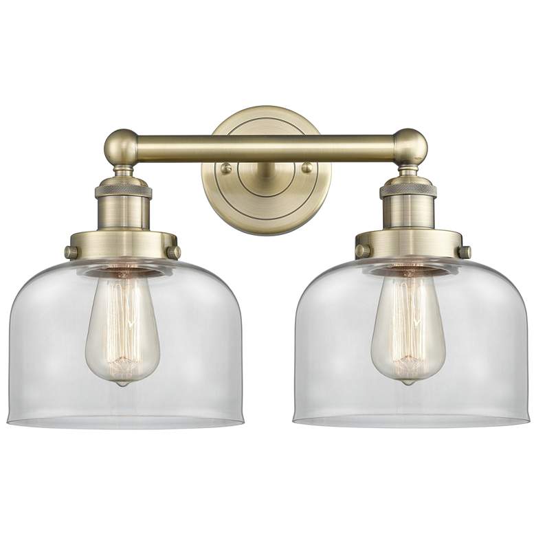 Image 1 Edison Large Bell 15.5"W 2 Light Antique Brass Bath Light With Clear S