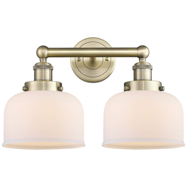 Image 1 Edison Large Bell 15.5"W 2 Light Antique Brass Bath Light With White S