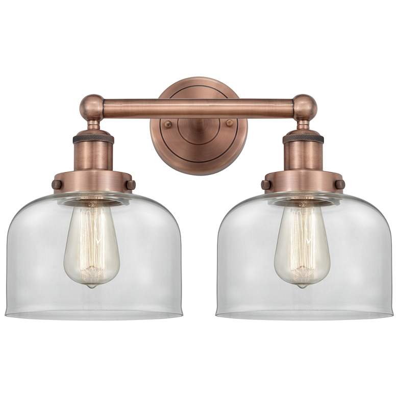 Image 1 Edison Large Bell 15.5"W 2 Light Antique Copper Bath Light With Clear