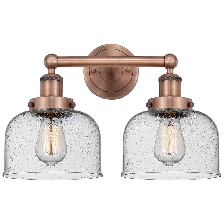 Image 1 Edison Large Bell 15.5"W 2 Light Antique Copper Bath Light With Seedy