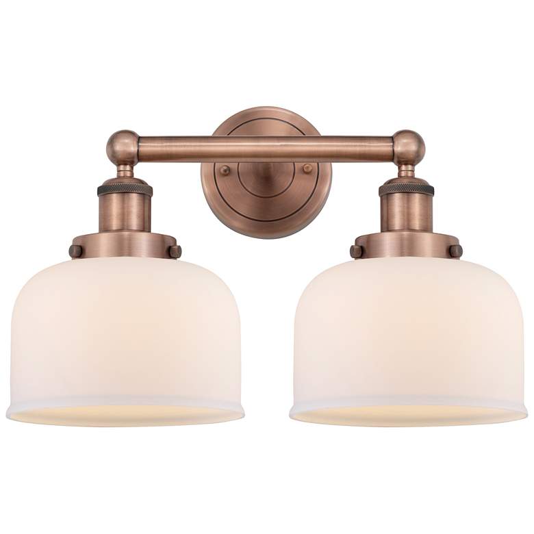 Image 1 Edison Large Bell 15.5"W 2 Light Antique Copper Bath Light With White